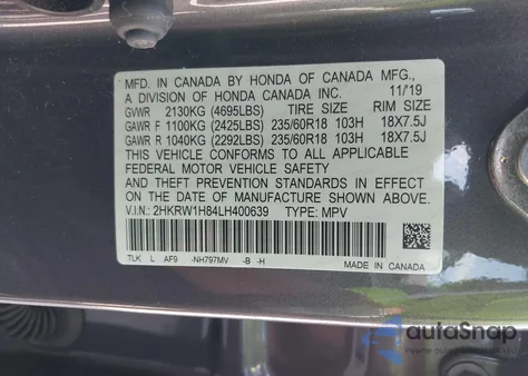 2020 Honda Cr-V 2Wd Ex-L from USA, damaged, VIN 2HKRW1H84LH400639